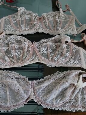 3 Sheer Lace Underwire Bra - Light Pink & Ivory Plus One